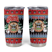 Personalized Antigua and Barbuda Christmas Tumbler Cup Coat Of Arms With Snowman - Wonder Print Shop