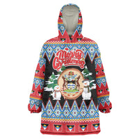 Personalized Antigua and Barbuda Christmas Wearable Blanket Hoodie Coat Of Arms With Snowman - Wonder Print Shop