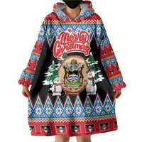 Personalized Antigua and Barbuda Christmas Wearable Blanket Hoodie Coat Of Arms With Snowman - Wonder Print Shop