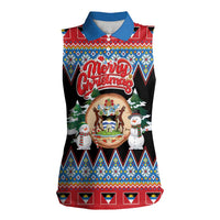 Personalized Antigua and Barbuda Christmas Women Sleeveless Polo Shirt Coat Of Arms With Snowman - Wonder Print Shop