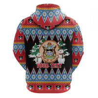 Personalized Antigua and Barbuda Christmas Zip Hoodie Coat Of Arms With Snowman - Wonder Print Shop