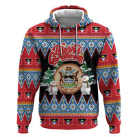 Personalized Antigua and Barbuda Christmas Zip Hoodie Coat Of Arms With Snowman - Wonder Print Shop