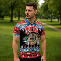 Personalized Antigua and Barbuda Christmas Zipper Polo Shirt Coat Of Arms With Snowman - Wonder Print Shop