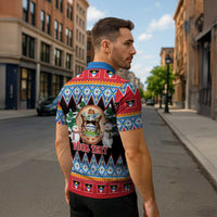 Personalized Antigua and Barbuda Christmas Zipper Polo Shirt Coat Of Arms With Snowman - Wonder Print Shop