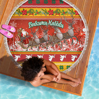 Custom Lithuania Christmas Beach Blanket Lietuva Santa Claus With Reindeer - Wonder Print Shop