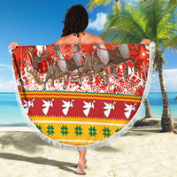 Custom Lithuania Christmas Beach Blanket Lietuva Santa Claus With Reindeer - Wonder Print Shop