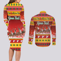 Custom Lithuania Christmas Couples Matching Long Sleeve Bodycon Dress and Long Sleeve Button Shirt Lietuva Santa Claus With Reindeer - Wonder Print Shop