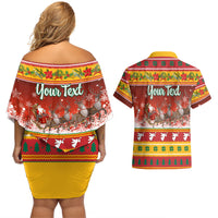 Custom Lithuania Christmas Couples Matching Off Shoulder Short Dress and Hawaiian Shirt Lietuva Santa Claus With Reindeer - Wonder Print Shop