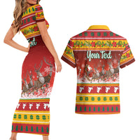 Custom Lithuania Christmas Couples Matching Short Sleeve Bodycon Dress and Hawaiian Shirt Lietuva Santa Claus With Reindeer - Wonder Print Shop