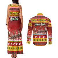 Custom Lithuania Christmas Couples Matching Tank Maxi Dress and Long Sleeve Button Shirt Lietuva Santa Claus With Reindeer - Wonder Print Shop