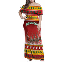 Custom Lithuania Christmas Family Matching Off Shoulder Maxi Dress and Hawaiian Shirt Lietuva Santa Claus With Reindeer - Wonder Print Shop