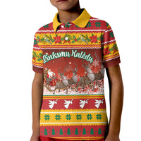 Custom Lithuania Christmas Kid Polo Shirt Lietuva Santa Claus With Reindeer - Wonder Print Shop