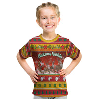 Custom Lithuania Christmas Kid T Shirt Lietuva Santa Claus With Reindeer - Wonder Print Shop