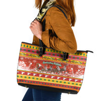 Custom Lithuania Christmas Leather Tote Bag Lietuva Santa Claus With Reindeer - Wonder Print Shop