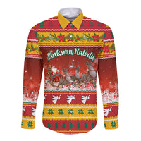 Custom Lithuania Christmas Long Sleeve Button Shirt Lietuva Santa Claus With Reindeer - Wonder Print Shop