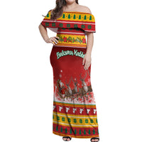 Custom Lithuania Christmas Off Shoulder Maxi Dress Lietuva Santa Claus With Reindeer - Wonder Print Shop
