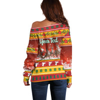Custom Lithuania Christmas Off Shoulder Sweater Lietuva Santa Claus With Reindeer - Wonder Print Shop
