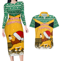 Custom Jamaica Christmas Couples Matching Long Sleeve Bodycon Dress and Hawaiian Shirt Jumieka Santa Lion - Wonder Print Shop