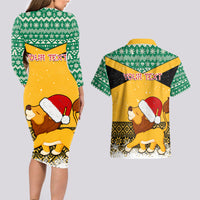 Custom Jamaica Christmas Couples Matching Long Sleeve Bodycon Dress and Hawaiian Shirt Jumieka Santa Lion - Wonder Print Shop