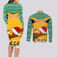 Custom Jamaica Christmas Couples Matching Long Sleeve Bodycon Dress and Long Sleeve Button Shirt Jumieka Santa Lion - Wonder Print Shop