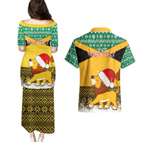 Custom Jamaica Christmas Couples Matching Puletasi Dress and Hawaiian Shirt Jumieka Santa Lion - Wonder Print Shop