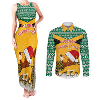 Custom Jamaica Christmas Couples Matching Tank Maxi Dress and Long Sleeve Button Shirt Jumieka Santa Lion - Wonder Print Shop