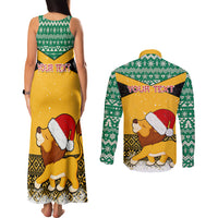 Custom Jamaica Christmas Couples Matching Tank Maxi Dress and Long Sleeve Button Shirt Jumieka Santa Lion - Wonder Print Shop