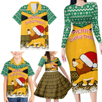 Custom Jamaica Christmas Family Matching Long Sleeve Bodycon Dress and Hawaiian Shirt Jumieka Santa Lion - Wonder Print Shop