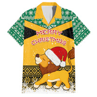 Custom Jamaica Christmas Family Matching Off Shoulder Long Sleeve Dress and Hawaiian Shirt Jumieka Santa Lion - Wonder Print Shop