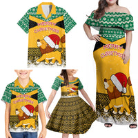 Custom Jamaica Christmas Family Matching Off Shoulder Maxi Dress and Hawaiian Shirt Jumieka Santa Lion - Wonder Print Shop
