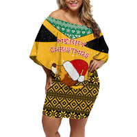 Custom Jamaica Christmas Family Matching Off Shoulder Short Dress and Hawaiian Shirt Jumieka Santa Lion - Wonder Print Shop