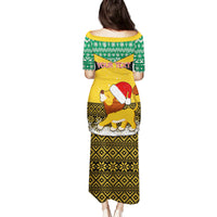 Custom Jamaica Christmas Family Matching Puletasi Dress and Hawaiian Shirt Jumieka Santa Lion - Wonder Print Shop