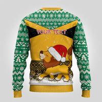 Custom Jamaica Christmas Ugly Christmas Sweater Jumieka Santa Lion - Wonder Print Shop