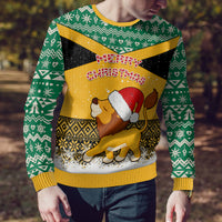 Custom Jamaica Christmas Ugly Christmas Sweater Jumieka Santa Lion - Wonder Print Shop