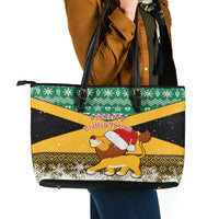 Custom Jamaica Christmas Leather Tote Bag Jumieka Santa Lion - Wonder Print Shop