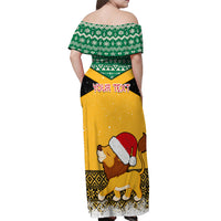 Custom Jamaica Christmas Off Shoulder Maxi Dress Jumieka Santa Lion - Wonder Print Shop