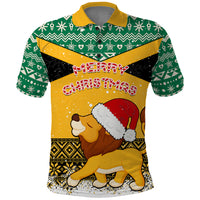 Custom Jamaica Christmas Polo Shirt Jumieka Santa Lion - Wonder Print Shop