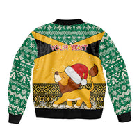 Custom Jamaica Christmas Sleeve Zip Bomber Jacket Jumieka Santa Lion - Wonder Print Shop