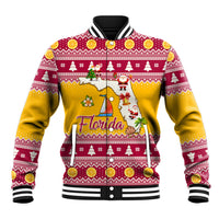 Florida Christmas Baseball Jacket Santa Claus Florida Map With Orange - Wonder Print Shop