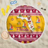 Florida Christmas Beach Blanket Santa Claus Florida Map With Orange - Wonder Print Shop