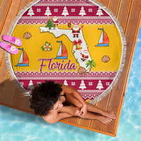 Florida Christmas Beach Blanket Santa Claus Florida Map With Orange - Wonder Print Shop