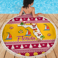 Florida Christmas Beach Blanket Santa Claus Florida Map With Orange - Wonder Print Shop