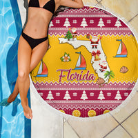 Florida Christmas Beach Blanket Santa Claus Florida Map With Orange - Wonder Print Shop