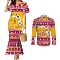 florida-christmas-couples-matching-mermaid-dress-and-long-sleeve-button-shirt-santa-claus-florida-map-with-orange