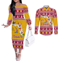 florida-christmas-couples-matching-off-the-shoulder-long-sleeve-dress-and-long-sleeve-button-shirt-santa-claus-florida-map-with-orange