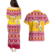 Florida Christmas Couples Matching Puletasi Dress and Hawaiian Shirt Santa Claus Florida Map With Orange - Wonder Print Shop