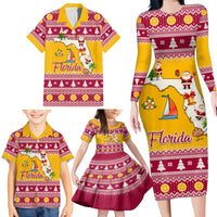 Florida Christmas Family Matching Long Sleeve Bodycon Dress and Hawaiian Shirt Santa Claus Florida Map With Orange - Wonder Print Shop
