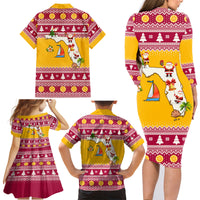 Florida Christmas Family Matching Long Sleeve Bodycon Dress and Hawaiian Shirt Santa Claus Florida Map With Orange - Wonder Print Shop