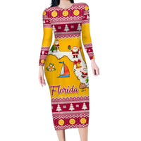 Florida Christmas Family Matching Long Sleeve Bodycon Dress and Hawaiian Shirt Santa Claus Florida Map With Orange - Wonder Print Shop