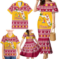 Florida Christmas Family Matching Mermaid Dress and Hawaiian Shirt Santa Claus Florida Map With Orange - Wonder Print Shop